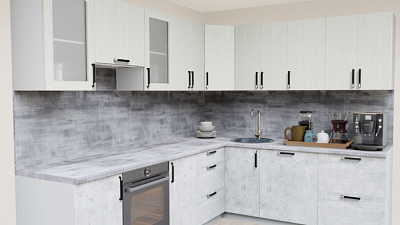 Кухня угловая Сосна белая - Бетон светлый